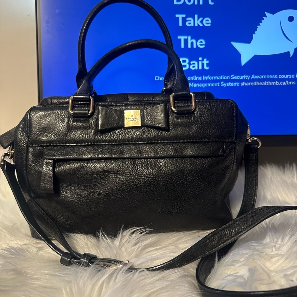 Kate Spade Black Leather Handbag with Bow Accent